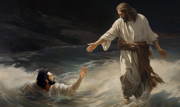 Peter walking on the water with Jesus